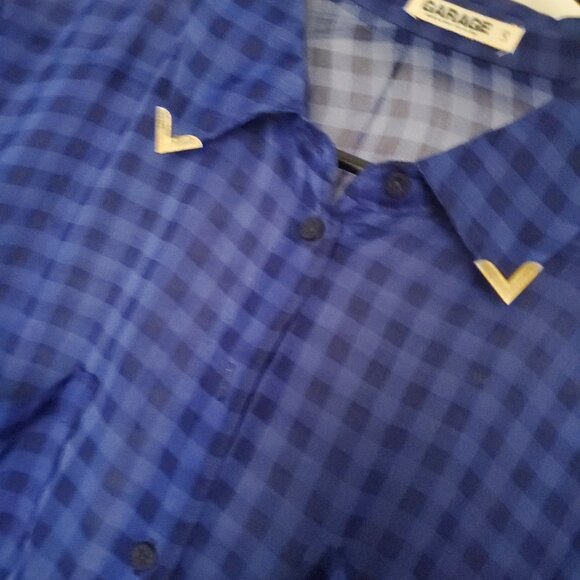 Garage - Sheer Blue Gingham Button Up Blouse - Picture 2 of 6